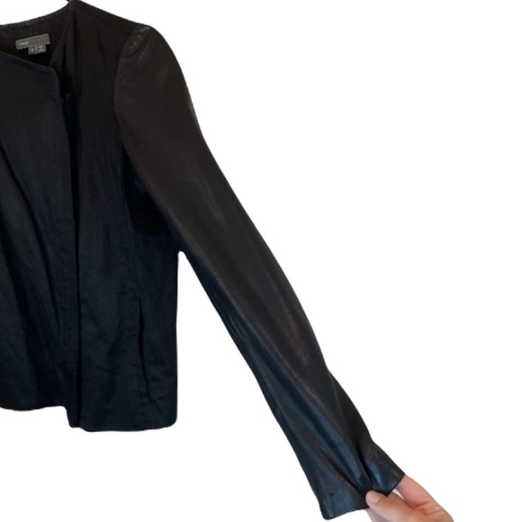 Vince Linen & Lamb Leather Moto Jacket – Black – Size 2 - Picture 5 of 14